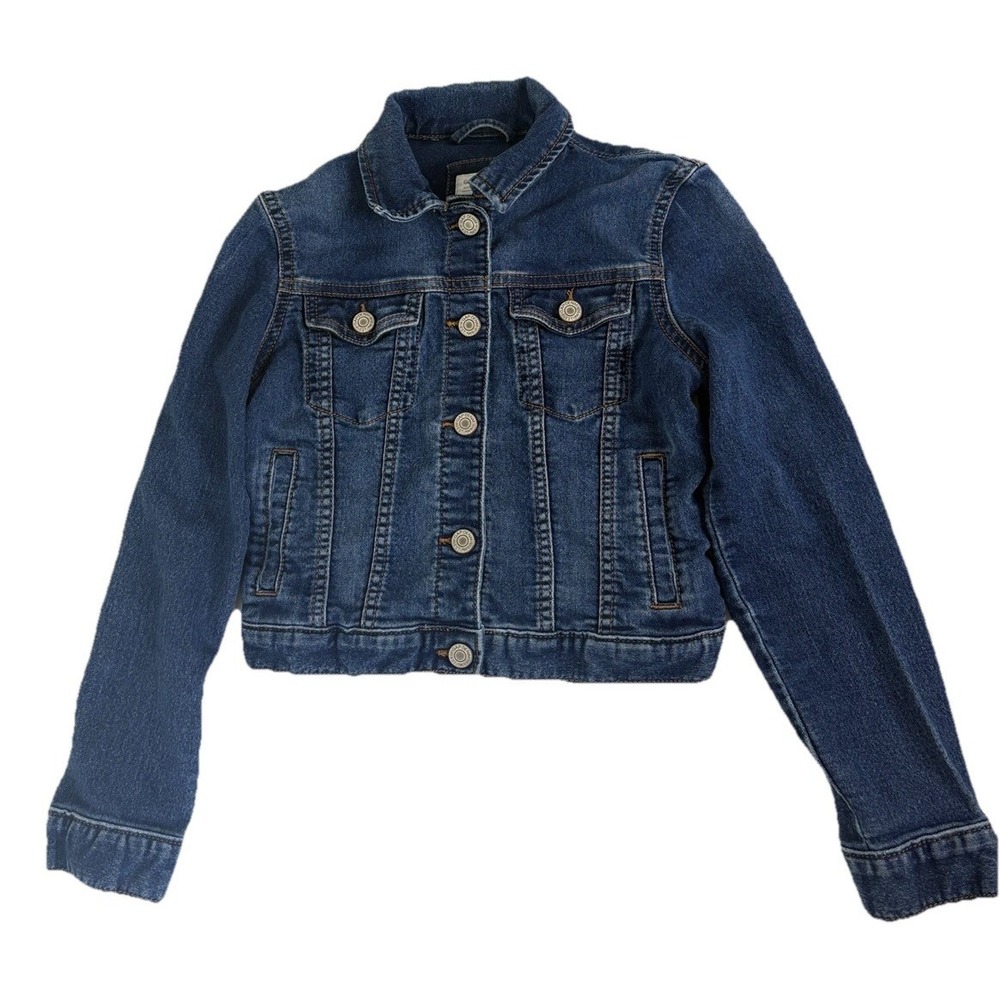 GAP Kids Denim Trucker Jacket Unisex Youth Medium 8-9‎ Dark Wash Blue Classic